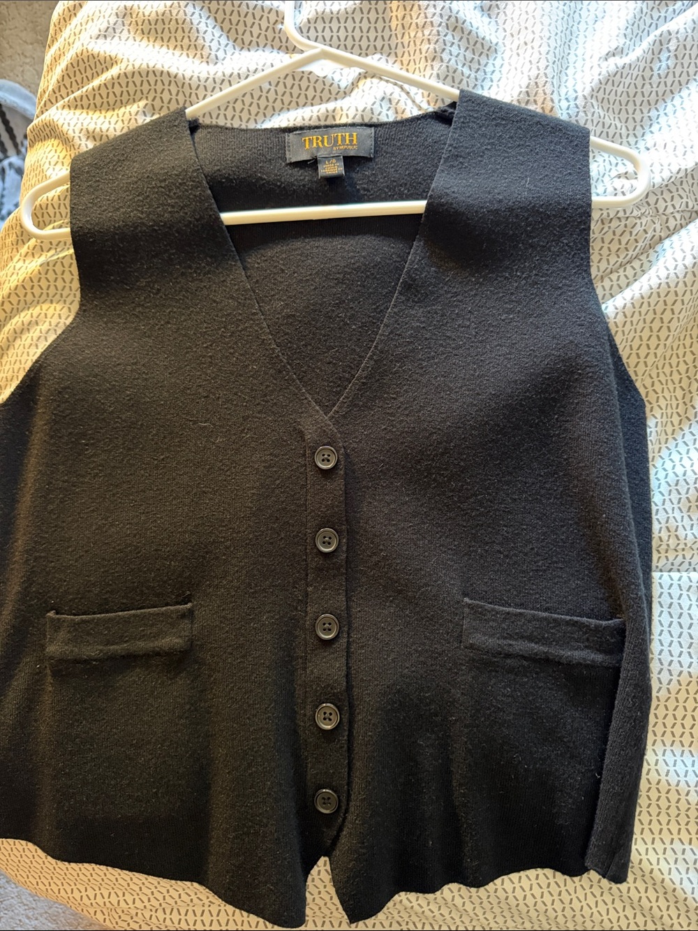 Truth Black V-Neck Button Front Sweater Vest